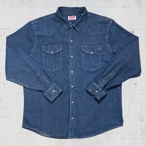 Wrangler Men's Classic Fit Denim Western Pearl Snap Shirt XL Blue Work Cowboy